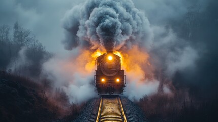 Steam Engine Train in Mist