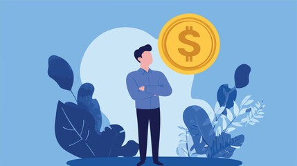 Money question, where to invest, pay off debt or invest to earn profit, financial choice or alternative to make decision concept, businessman investor holding money coin thinking about investment.