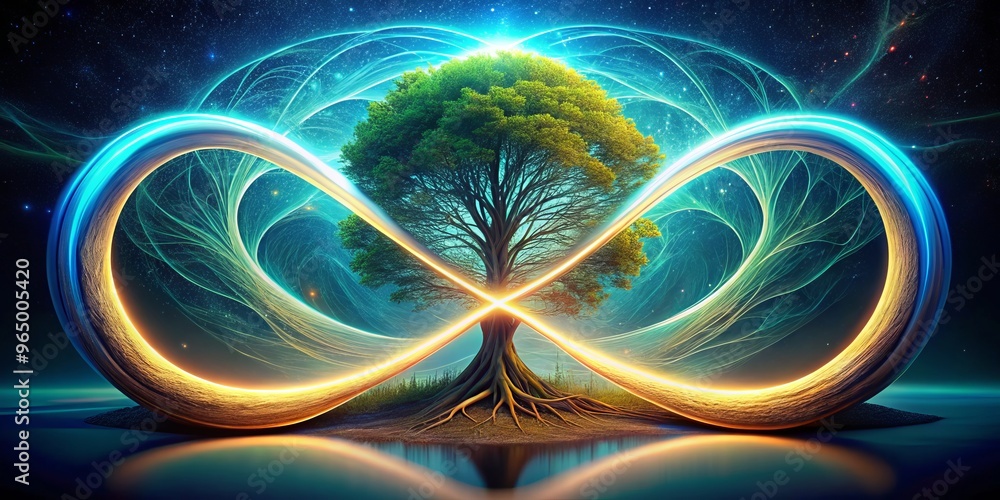 Wall mural the mystical tree of life bursts forth from an endless loop, embodying the intricate web of relation