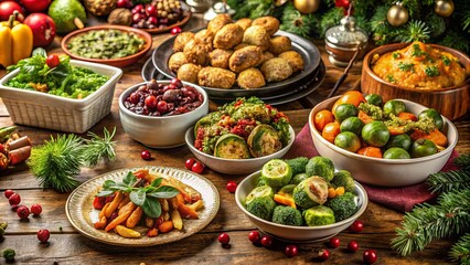 Vegetarian Christmas dinner featuring festive meat-free dishes