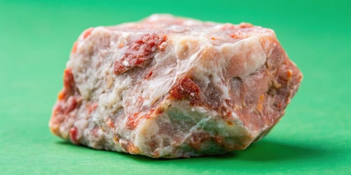 A close up shot of a kaolinite stone isolated on a green background showcasing its unique texture and color, sedimentary, earth, texture,kaolinite stone, geology, color, natural, isolated