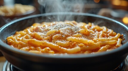 Steaming Bowl of Pasta with Parmesan Cheese