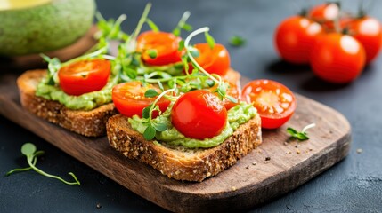 Gluten-Free Sourdough Bread with Avocado Spread, Cherry Tomatoes, and Microgreens