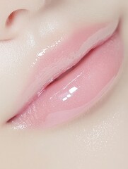 Glossy pink lips close-up