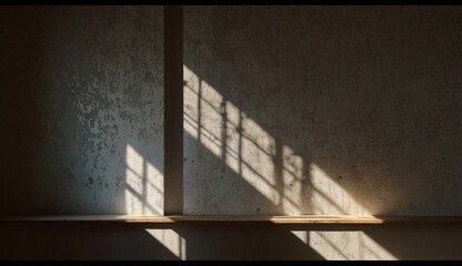 Fototapeta premium Shadow of window panes cast on old textured wall indoors.