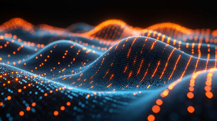 futuristic digital landscape featuring particles and data streams, symbolizing advanced technology and cyberspace's dynamic nature