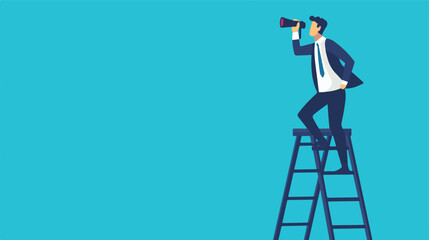 Looking for new job, employment, career or job search, find opportunity, seek for vacancy or work position concept, businessman climb up ladder of job search bar with binoculars to see opportunity. 