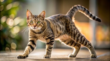 Naklejka premium With fluid ease, the agile feline curls into a compact ball, revealing its incredible flexibility and agility as