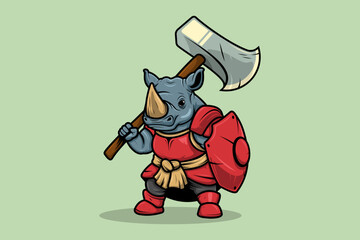Red Knight Rhino Cartoon Character Mascot