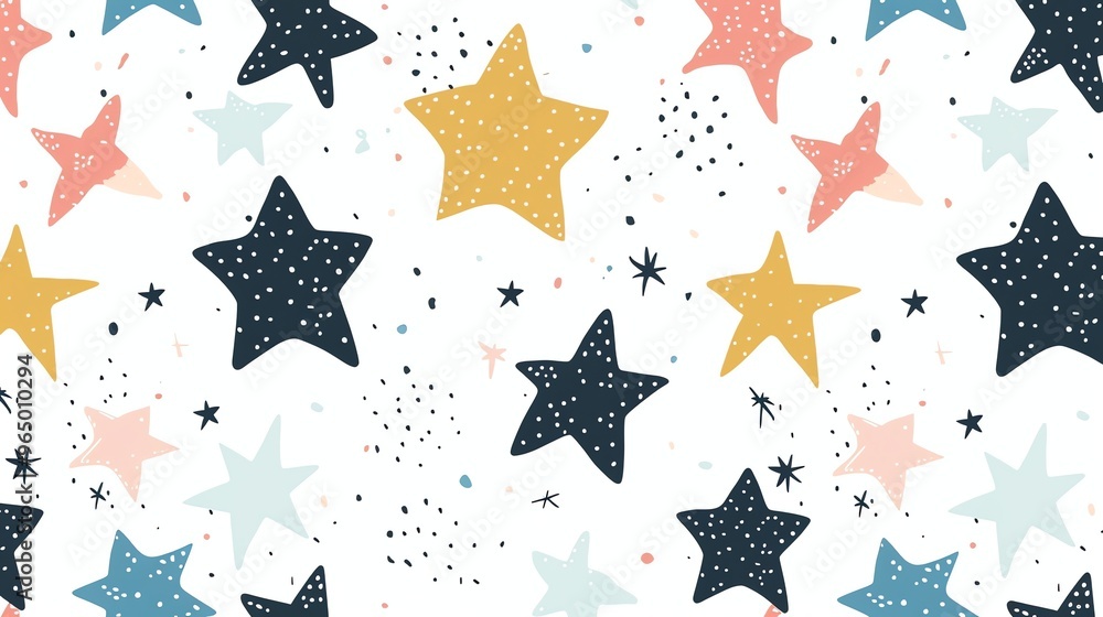 Wall mural A seamless pattern of colorful stars on a white background.