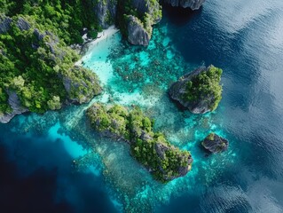 wide shot of aerial view pulau raja ampat indonesia - ai