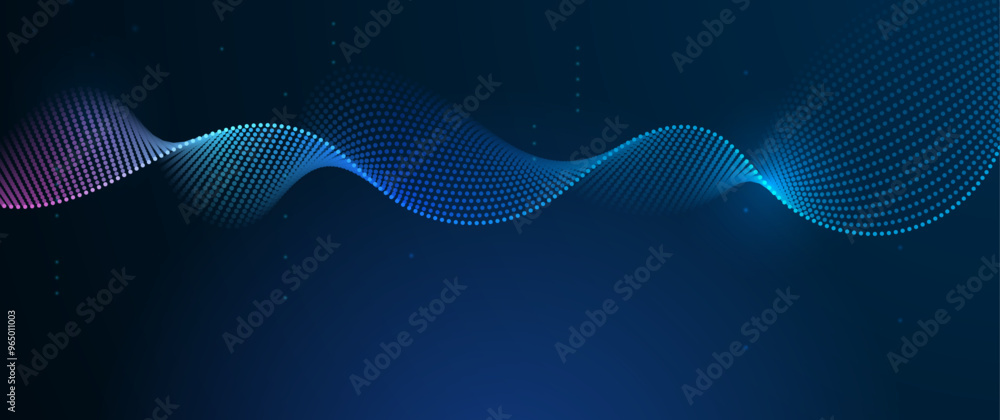 Poster Vector abstract cyberspace and blue line pattern movement, graphic design over dark blue space background. Illustration futuristic connection, hi tech, energy digital technology concept for background