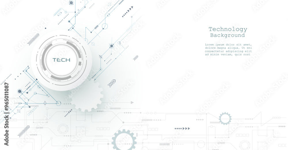 Poster vector abstract design gear wheel on motherboard or circuit board, illustration hi-tech engineering,