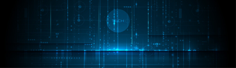 Vector Abstract circuit board design with line, dot on dark blue background, Illustration computer, science, digital network, modern communication technology, big data, connection futuristic concept