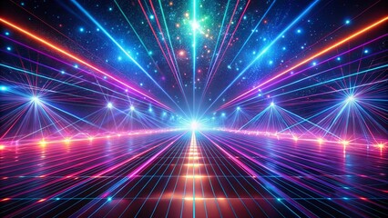 Naklejka premium Abstract futuristic background with laser neon lines, waves, and particle explosions