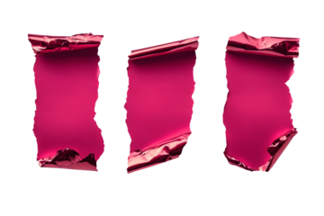 Realistic shiny pink ripped paper pieces elements with blank space for design and decoration