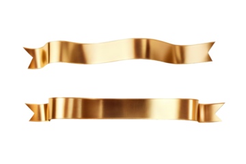 Realistic shiny gold ribbon banners cliparts isolated on transparent for luxury and modern design 