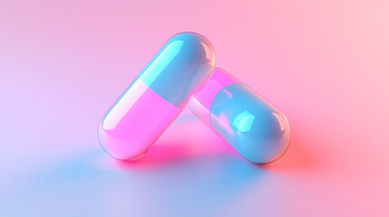 Medication treatment with blue and pink capsules