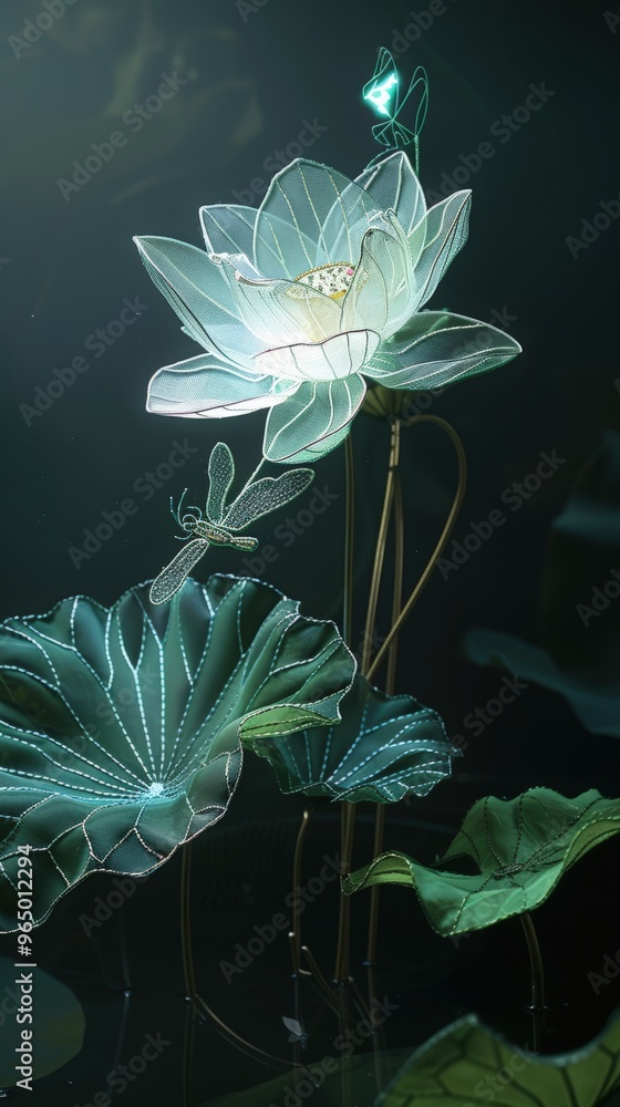 Wall mural White lotus flower glows