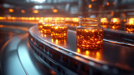 pharmaceutical vials filled with liquid, highlighting precision and meticulous organization in a clinical setting, symbolizing healthcare and scientific accuracy