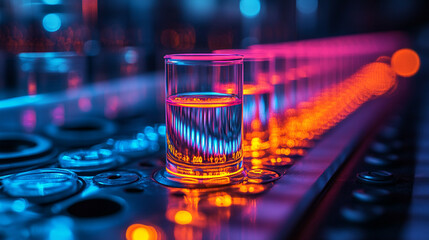 pharmaceutical vials filled with liquid, highlighting precision and meticulous organization in a clinical setting, symbolizing healthcare and scientific accuracy