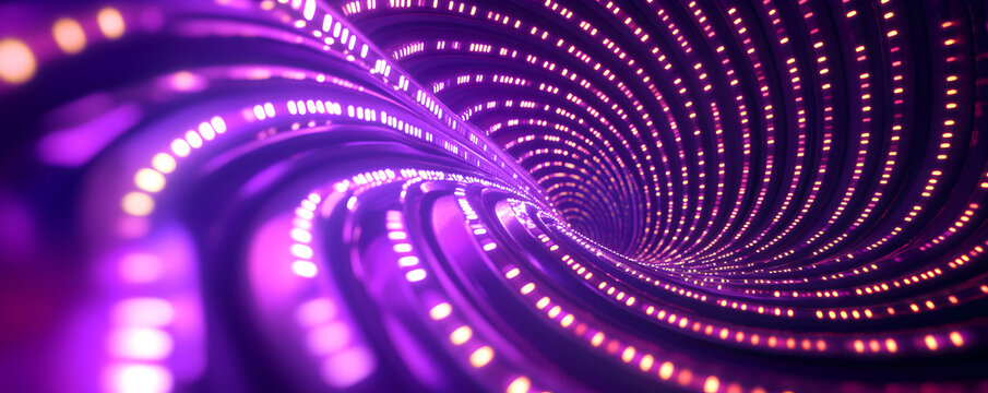 A pattern of stage lights, spiraling around a central point, deep purple hues, intense focus, dramatic mood - Powered by Adobe