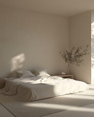 Minimalist Bedroom with Perfect Simplicity, Soft Linens, and Neutral Color Scheme