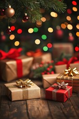 Wrapped gifts under a tree