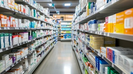 Well-Organized Drugstore Aisle with Neatly Arranged Over-the-Counter Medications