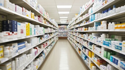 Well-Organized Drugstore Aisle with Neatly Arranged Over-the-Counter Medications