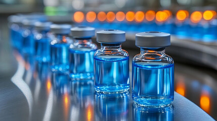 pharmaceutical vials filled with liquid, highlighting precision and meticulous organization in a clinical setting, symbolizing healthcare and scientific accuracy