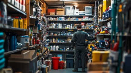 Well-Stocked Hardware Store with the Owner Assisting a Customer