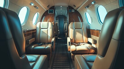 Obraz premium Luxurious Private Jet Interior with Plush Leather Seats and Modern Design
