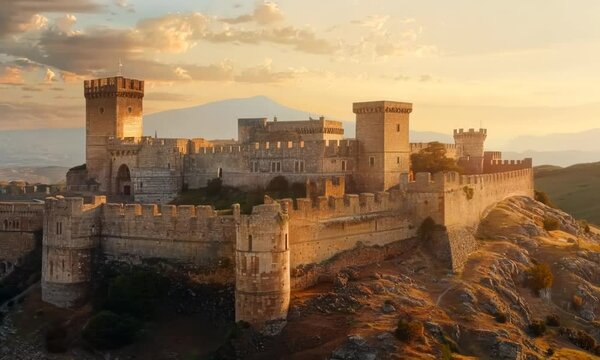 A majestic castle perched on a hilltop, its stone walls weathered by time and its history etched in its stones. Video