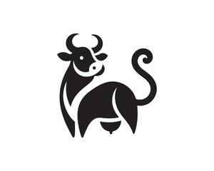 Cow logo vector. Animal farm. Cow icon vector illustration. Cow graphic silhouette black and white.