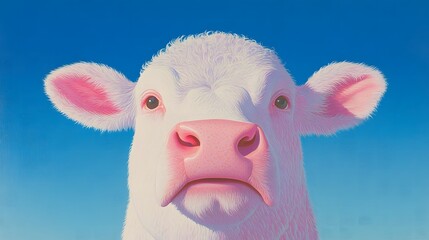 Funny white cow with pink nose