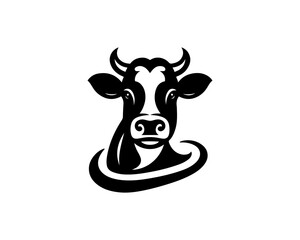 Cow logo vector. Animal farm. Cow icon vector illustration. Cow graphic silhouette black and white.