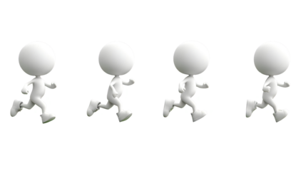 Four White 3D Figures Run Across Green Screen Background for Transparent Background Video