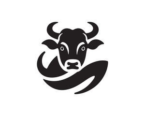 Cow logo vector. Animal farm. Cow icon vector illustration. Cow graphic silhouette black and white.