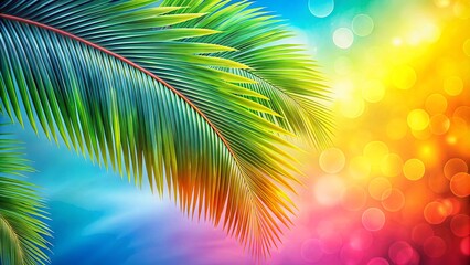 Vibrant  of a tropical palm branch against a colorful summer background, perfect for vacation-themed designs