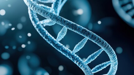 A close-up view of a DNA strand, showcasing the intricate structure and vibrant colors, ideal for scientific and educational use.