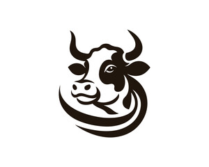 Cow logo vector. Animal farm. Cow icon vector illustration. Cow graphic silhouette black and white.