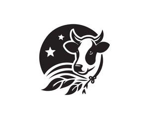 Cow logo vector. Animal farm. Cow icon vector illustration. Cow graphic silhouette black and white.