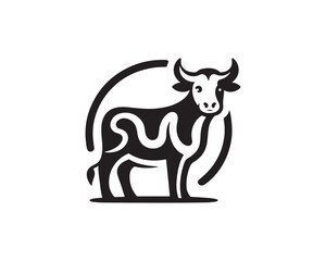 Cow logo vector. Animal farm. Cow icon vector illustration. Cow graphic silhouette black and white.