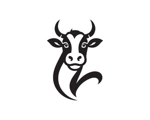 Cow logo vector. Animal farm. Cow icon vector illustration. Cow graphic silhouette black and white.