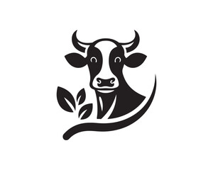Cow logo vector. Animal farm. Cow icon vector illustration. Cow graphic silhouette black and white.