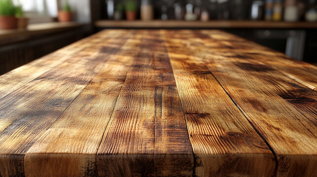 rustic wooden table top with natural texture, offering a versatile presentation space. The aged wood surface evokes a warm, organic feel, ideal for showcasing products or designs