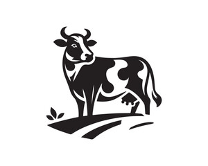 Cow logo vector. Animal farm. Cow icon vector illustration. Cow graphic silhouette black and white.