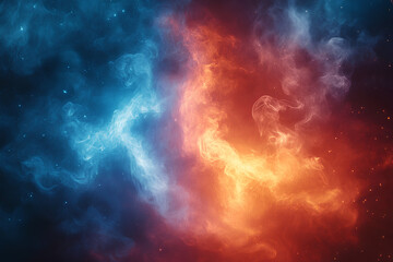 Abstract background with blue and orange smoke swirling on a black background.
