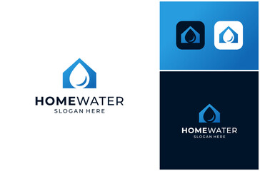 Home House Building Construction Pure Water Drop Aqua Mineral Vector Logo Design Illustration